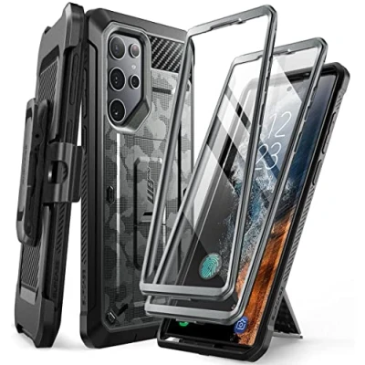 Afbeelding van SUPCASE Unicorn Beetle Pro Full Body Dual Layer Robuuste Riemclip &amp; Kickstand Case voor Samsung Galaxy S22 Ultra 5G (2022 Release), Camo Grijs