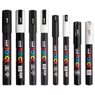 Afbeelding van Posca PC 5M, 3M, 1M, 1MR, 8 stuks