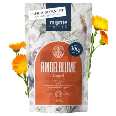Image de thé de souci Monte Nativo (300 g) Fleurs calendula (Calendula Officinalis) pour soucis, savons, lotions 100 % naturel et sans additifs Tisane aromatique