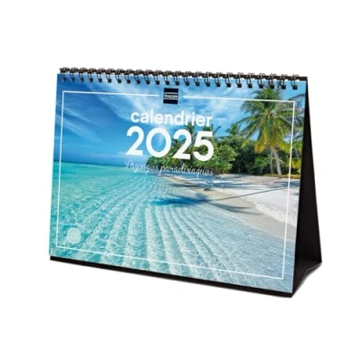 Afbeelding van Finocam Bureaukalender met afbeeldingen om te schrijven 2025, 1 maand per pagina, januari 2025 december (12 maanden) Franse paradijselijke landschappen