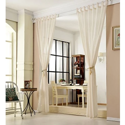 Afbeelding van Rootz Transparante Gordijnen Raambekleding Vitrages Linnenlook Panelen Kameraccenten Crème 140x225cm