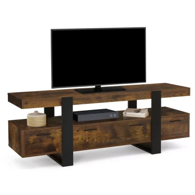 Afbeelding van TV meubel PHOENIX met hout in verouderd effect en zwarte laden 140 cm