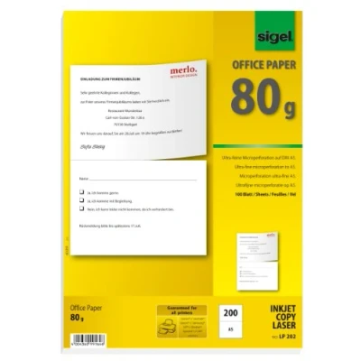 Afbeelding van SIGEL LP202 Kopieerpapier, laser en inkjet dubbelzijdig bedrukt, A5 (A4), 80 g, 200 stuks = 100 vellen