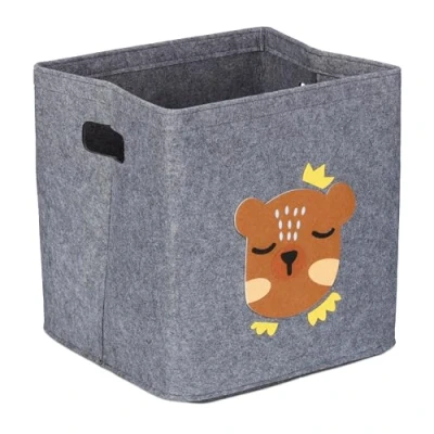 Afbeelding van Relaxdays opbergmand kinderkamer vilten opberger met handgrepen dierenprint grijs Beer