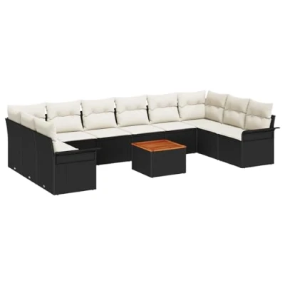 Afbeelding van vidaXL 11 delig Tuin Sofa Set met Kussens Zwart Poly Rattan Acacia