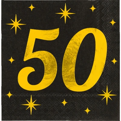 Afbeelding van Servetten 50 Jaar Goud Zwart Classy 33x33cm per 16 stuks