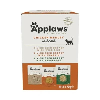 Afbeelding van 12x70g Maaltijdzakjes in Bouillon Kip selectie Applaws Kattenvoer