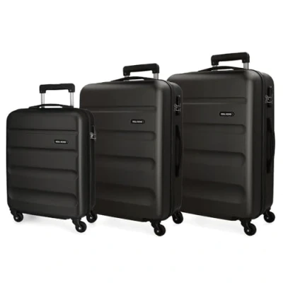 Afbeelding van Roll Road Flex koffer set zwart 55/65/75 cm harde schaal ABS combinatiesluiting 182L 4 wielen handbagage, zwart., cms, modieus