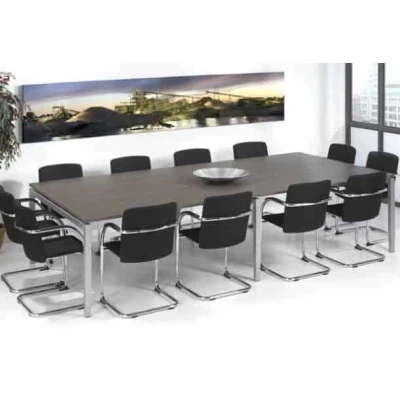Afbeelding van Vergadertafel 12 personen Kubus breed 320CM diep 160CM bladkleur Logan eiken framekleur Wit (RAL9010)