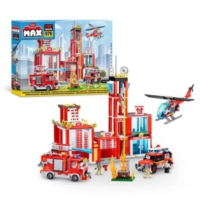 Image de Set de construction Fire Station Large Crée Une Caserne Pompiers avec Véhicules et Accessoires 976 pièces