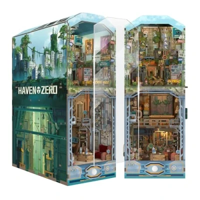 Afbeelding van Tonecheer Book Nook Kit 4D houten puzzel boeken knooppunten DIY modelleerset voor volwassenen miniatuur huis boekenkast met licht grappige geschenken verjaardagscadeau (Haven