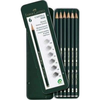 Afbeelding van Potloden Faber Castell Jumbo 9000 6 hardheden in blik