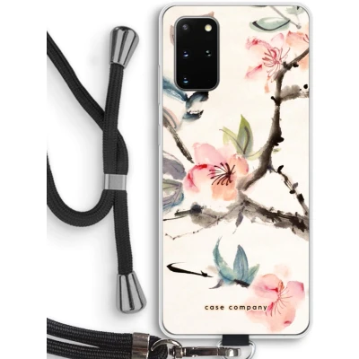 Afbeelding van Case Company® hoesje met Koord geschikt voor Samsung Galaxy S20 Plus Japanse bloemen Telefoonhoesje Zwart Bescherming aan alle Kanten en Over de Schermrand
