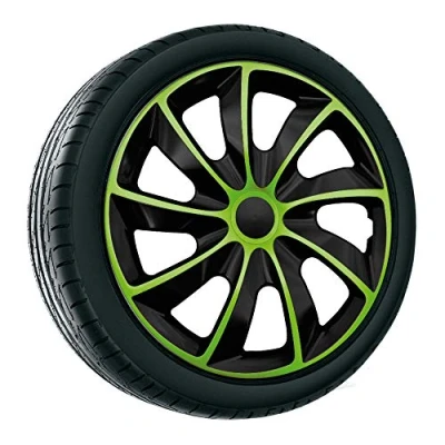 Afbeelding van NRM Quad Bicolour Wieldoppen 15&quot; Set van 4 stuks / Kunststof Groen/Zwart
