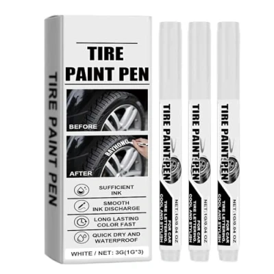 Afbeelding van Set van 3 witte bandenmarkers Markers op oliebasis Sneldrogende permanente marker voor banden, rubber, hout, stenen, metaal