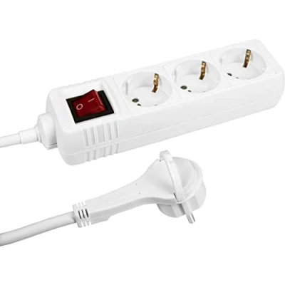 Afbeelding van Meister 7430190 stekkerdoos 3 voudig extra plat stopcontact 2 m kabel wit binnen IP20 verlichte schakelaar / met platte stekker