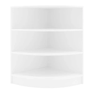 Afbeelding van Comptoir de Vente Unité Coin en MDF Mélamine Blanc LM60 Meuble Rangement Modulaire Incurvé 3 Étagères Internes Devant Ouvert 60 x 90 cm Affichage Marchandise Vêtements Bijoux Commerce