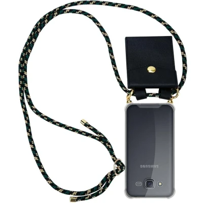 Afbeelding van Cadorabo Hoesje geschikt voor Samsung Galaxy J5 2015 in CAMOUFLAGE Silicone Mobiele telefoon ketting beschermhoes met gouden ringen, koordriem en afneembare etui