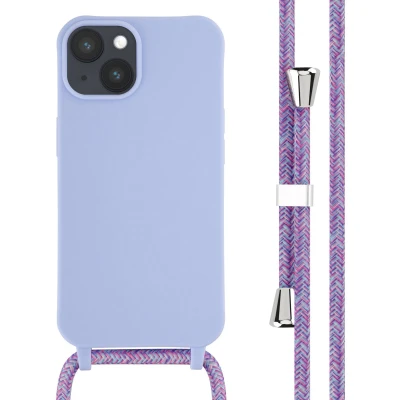 Afbeelding van iPhone 14 hoesje met koord iMoshion Siliconen Paars