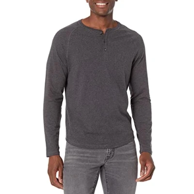Image de Amazon Essentials Chemise Henley à Manches Longues Coupe Ajustée Men&#039;s, Charbon Chiné, S