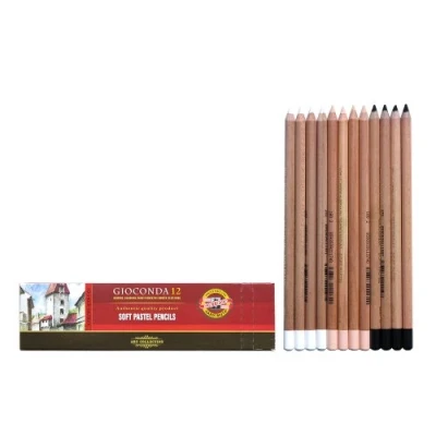 Afbeelding van KOH I NOOR Pastelpotloden, 12 stuks, huidskleur, wit en zwart, voor kunstenaars, verschillende pastelkleuren
