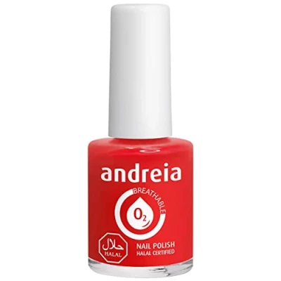 Image de Andreia Vernis à ongles halal respirant Perméable l&#039;eau brillant végétalien et non testé sur les animaux Couleur B15 rouge orangé 10,5 ml