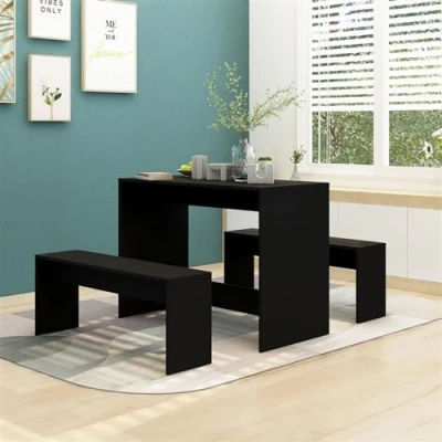Image de vidaXL Ensemble à manger 3 pcs Noir Bois d&#039;ingénierie809477