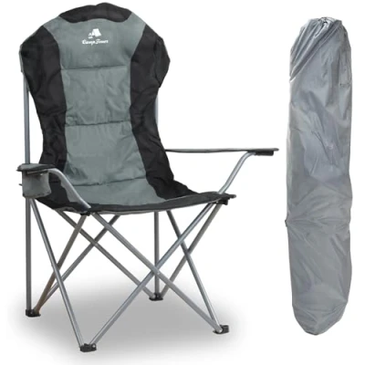 Afbeelding van CampFeuer campingstoel, opvouwbaar, grijs, visstoel met bekerhouder, klapstoel draagtas, tuinstoel, strandstoel, klapstoel, campingstoel