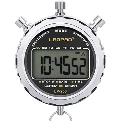 Afbeelding van LAOPAO Digitale stopwatch, waterdicht, 1/100 seconde, precisie timer, groot LCD scherm, wekker voor voetbal, training, sporttrainer