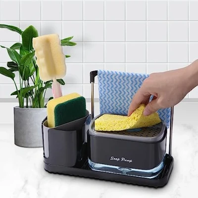 Afbeelding van Hoogwaardige 4 in 1 zeepdispenser voor keuken, en sponshouder (zwart)