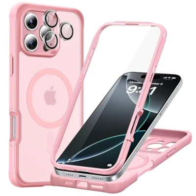Afbeelding van ESR Beschermhoes voor iPhone 16 Pro Max, compatibel met MagSafe, 360 graden beschermhoes, schokbestendig, militaire standaard camerabescherming, lichtroze