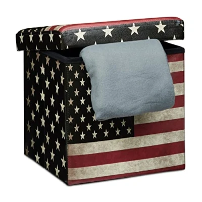 Afbeelding van relaxdays Opvouwbare poef vierkant Kruk / stoeltje Keuze motief 38x38x38 opslag 40 L USA