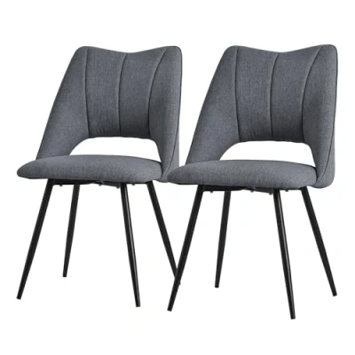 Afbeelding van Eetkamerstoel set van 2 grijs gestoffeerd incl. montagemateriaal Gestoffeerde stoel Keukenstoel ML design