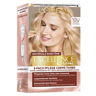 Afbeelding van L&#039;Oréal Paris Permanente haarkleuring zonder ammoniak universele nude tint met volledige dekking van grijs haar crème #10U lichtblond (blond)