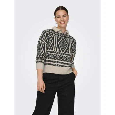 Afbeelding van ONLY Onlfelicia ZIP Trui, Dames, Maat: Medium, Pumice stone/black