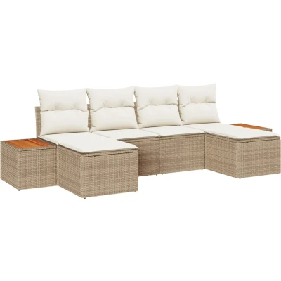 Afbeelding van vidaXL 6 delige Tuinhoekbankset met Kussens Beige Poly Rattan Acacia