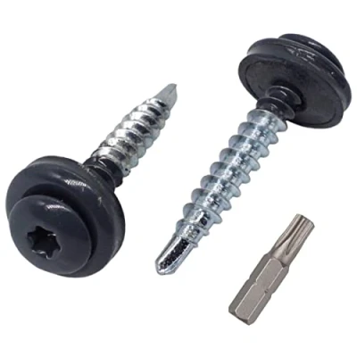 Afbeelding van Set van 30 Torx schroeven metaal voor dakbedekking 4,8 x 35 mm zelfborende beschilderd met EPDM sluitringen plaatschroeven (30, antracietgrijs) RAL 7016