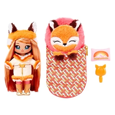 Afbeelding van Na! Surprise 579397C3 Camping Pop Vos Sierra Foxtail, Met Slaapzak, Kussen en Haarborstel 1 Set,28 CM,Meerkleurig