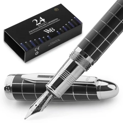 Afbeelding van Wordsworth &amp; Black Majesti Vulpen set, Medium penpunt, Inclusief 6 inktpatronen en inktnavulconverter, Geschenkdoos, Journaling, kalligrafie, vlot schrijven [Chrome gecontroleerd]