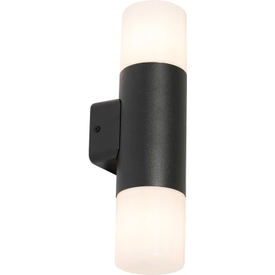 Afbeelding van QAZQA Buiten wandlamp zwart met opale kap 2 lichts IP44 Odense