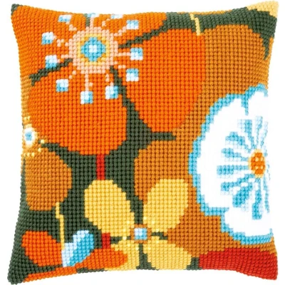 Afbeelding van Vervaco Retro bloemen Kruissteekkussen pakket
