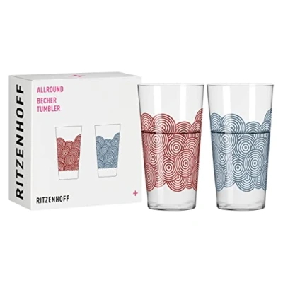 Afbeelding van drinkbeker universeel 400 ml Serie Allround Nr. 3 2 stuks met afgestemd motief Made in Germany, blauw, rood