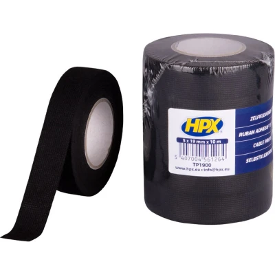 Afbeelding van HPX Textieltape kabelbescherming 5 rollen zwart 19mm x 10 meter