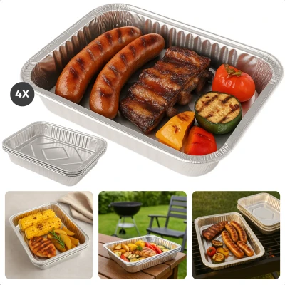 Afbeelding van Cheqo® BBQ Grillschalen Aluminium Bakjes Barbecue Grillschaal Set van 4 Vetopvang Wegwerp Schaal