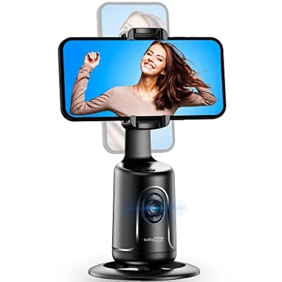 Afbeelding van Selfiestick Smartphone houder, statief met automatische gezichtstracking, alles in on, intelligente selfiestick, 360 rotatie, live videochat voor iPhone of Android (zwart)