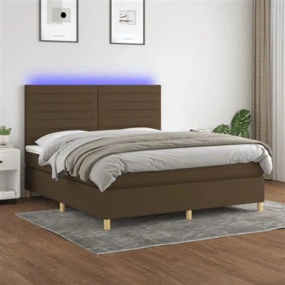 Afbeelding van vidaXL Boxspring met matras en LED stof donkerbruin 180x200 cm