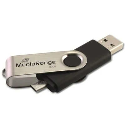 Afbeelding van MediaRange USB Nano geheugenstick met Micro adapter (16 GB, A, USB, 2.0), stick, Zilver
