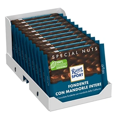 Afbeelding van Ritter Sport Chocolade Puur Hele Amandel Doos 11 x tablet 100 gram