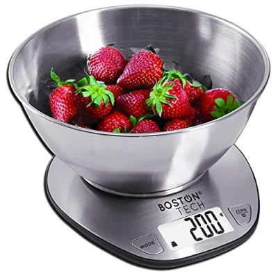 Afbeelding van Boston Tech HK110 Digitale keukenweegschaal, hoge precisie, roestvrij staal, waterdicht, capaciteit 5 kg, lcd display, batterijen, tarrafunctie, receptenboek, downloadbaar