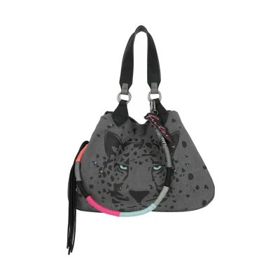 Afbeelding van Fritzi aus Preußen Schoudertas Izzy Medium Limited Canvas Shopper Panther Spotty Grijs